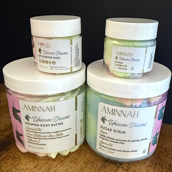 Aminnah Other - AMINNAH Unicorn Dreams Sugar Scrub, Body Butter, Lip Scrub & Lip Plumping Mask